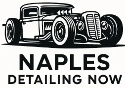 Logo for Naples Detailing Now mobile car detailing Naples FL featuring a stylized car silhouette above bold uppercase “NAPLES DETAILING NOW” text.